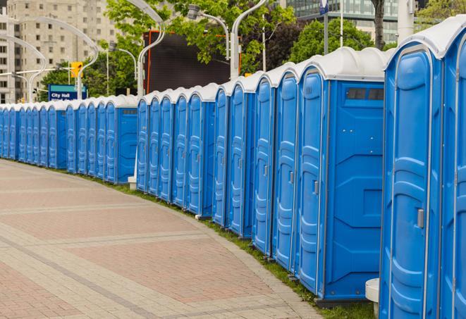 Seasonal porta potty units set up at a Santa Fe, New Mexico venue